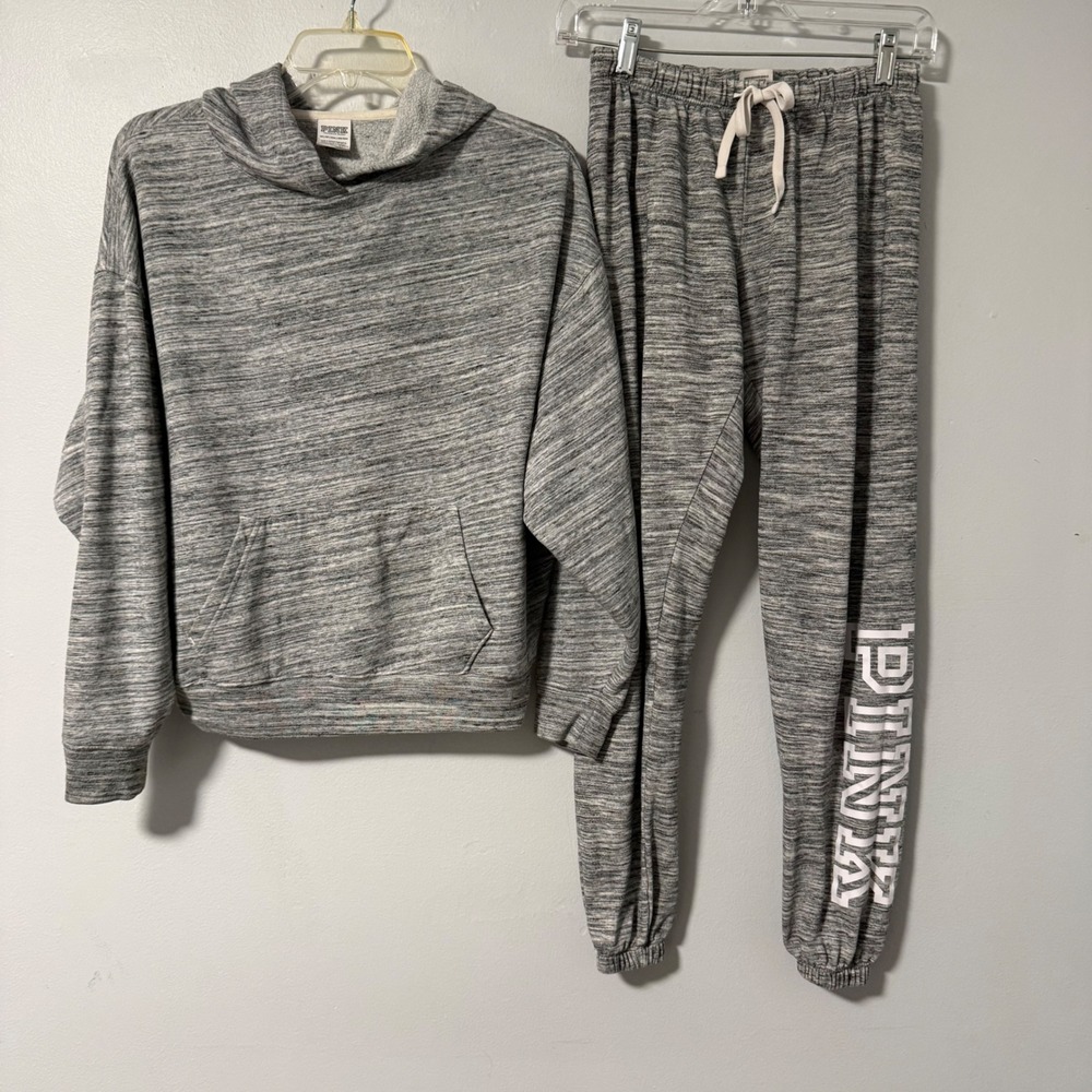 PINK Victoria's Secret Grey Space Dye Marl Hoodie and Jogger Pants Lounge Set XS